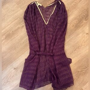 Ramy Brook one size sheer purple coverup tunic with gold embellishments